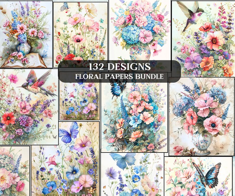 Watercolor Wildflowers, Birds and Butterflies Junk Journal Printable ...