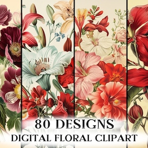 Vintage Blumen Ephemera, bedruckbare botanische Illustration, Digital Junk Journal Kit, Collage Sheet, Scrapbook Karten, florale Verzierungen, DIY Handwerk