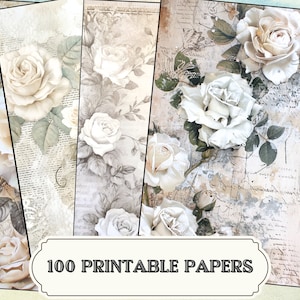 Kit diario spazzatura vintage Rose / Carta digitale floreale acquerello / Bellissime stampe collage / Documenti di diario floreale stampabili logori
