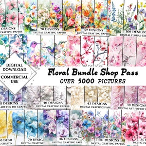 Lifetime Entire Floral Shop Bundle, 5000+ Clipart, PNG, Junk Journal Papers, Digital Papers, DIY, Whole Shop Bundle Unlimited Commercial Use