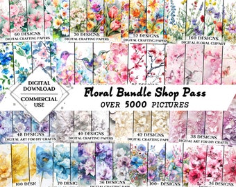 Lifetime Entire Floral Shop Bundle, 5000+ Clipart, PNG, Junk Journal Papers, Digital Papers, DIY, Whole Shop Bundle Unlimited Commercial Use