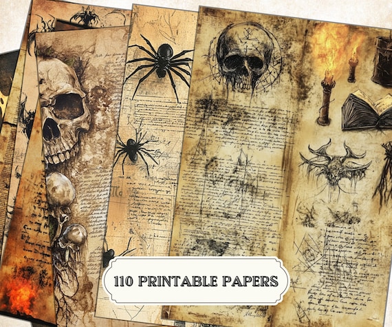 Halloween Witchcraft Journal Pages | Vintage Grimoire & Spellbook Sheets | Scary Creatures and Spells | Book of Shadows | Printable Bundle