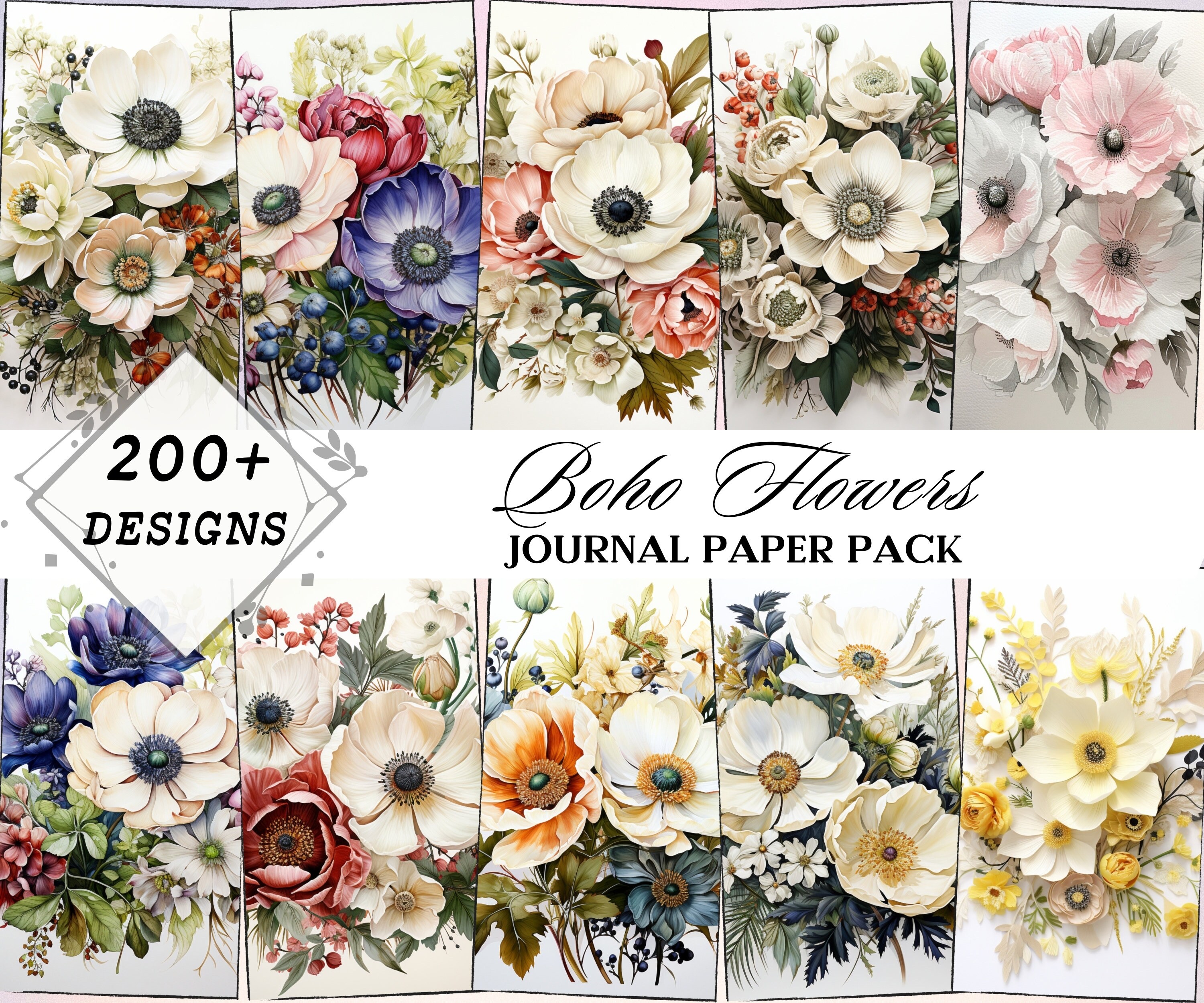 Boho Chic Floral Digital Paper Bundle, Vintage Bohemian Wedding ...
