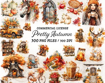 Cozy Cottagecore Autumn Clipart Bundle | Vintage Watercolor Pumpkins & Rustic Fall Ephemera | Neutral Autumn Mood | Pretty Fall Decor