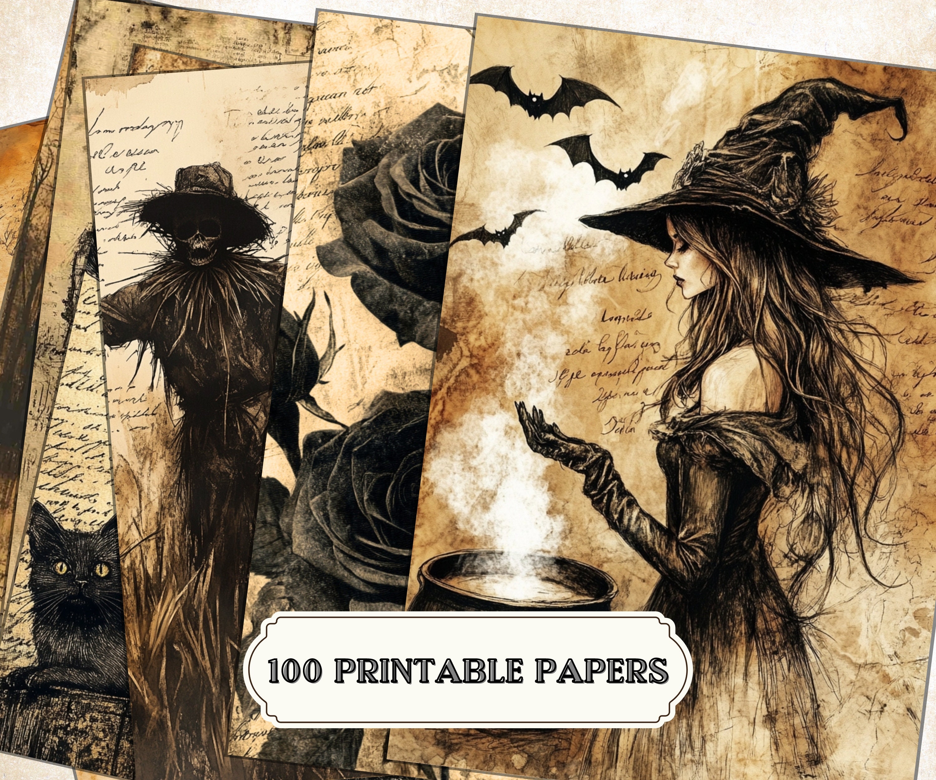 Spooky Halloween Junk Journal Pages | Vintage Gothic Ephemera Bundle ...