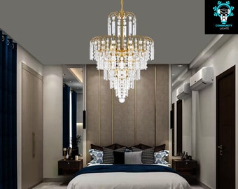 Contemporary Elegance: Glass Waterfall Crystal Pendant Ceiling Light Fixture