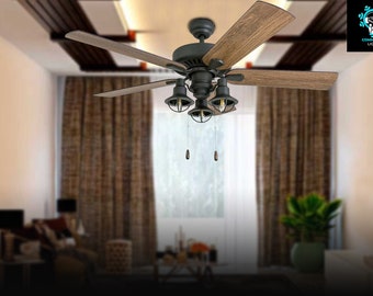 52" Rustic Industrial Farmhouse Ceiling Fan with LED Light Kit and Remote, Whisper-Quiet Fan