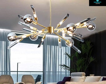 Contemporary Glass Radiance: 24-Light Sputnik Chandelier Pendant