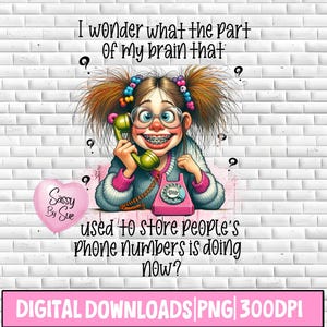 Menina com aparelho em um telefone antigo PNG, Design de sublimação, Citação retrô engraçada, Vintage anos 70, Humor bobo, Clipart de desenho animado, Copo