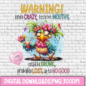 Warning Kinda Crazy PNG, Sublimation Design, Funny Tropical Bird, Sarcastic Quote, Bird Lover, Cute Saying, Watercolor Printable Art, Mug