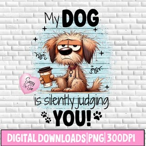My Dog Is Silently Judging You PNG, sublimatieontwerp, schattige hond png, grappig citaat, hondenliefhebber clipart, sarcastisch gezegde, hond met koffie