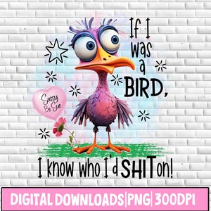 Sublimación sarcástica divertida PNG, si fuera un pájaro, sé en quién cagaría, diseño de pájaro peculiar, humor para adultos, colorido, imprimible, vasos, taza