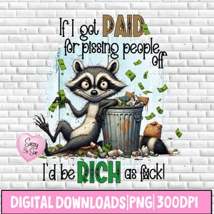 If I Got Paid For Pissing People Off I'd be Rich PNG, Sublimation Design, Sarcastic Adult Quote, Sweary, Cartoon Racoon, Silly Clipart, Mug