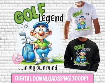 Golf Legend Cartoon PNG, dziwaczny golfista z humorem (pobieranie cyfrowe)