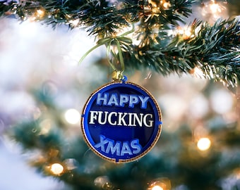 3D Happy Effing Christmas Ornament: Glowforge Tested Digital File (SVG/AI/DXF & Lightburn Files)