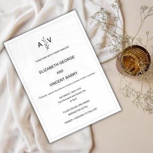 Elegant Minimalist Wedding Invitation Template: Black and White, Printable (Canva Instant Download)