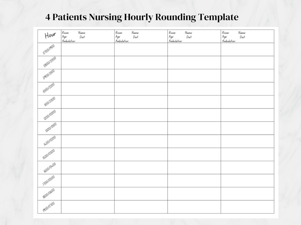 Nursing Hourly Rounding Template Etsy Nursing Hourly Rounding Template Etsy