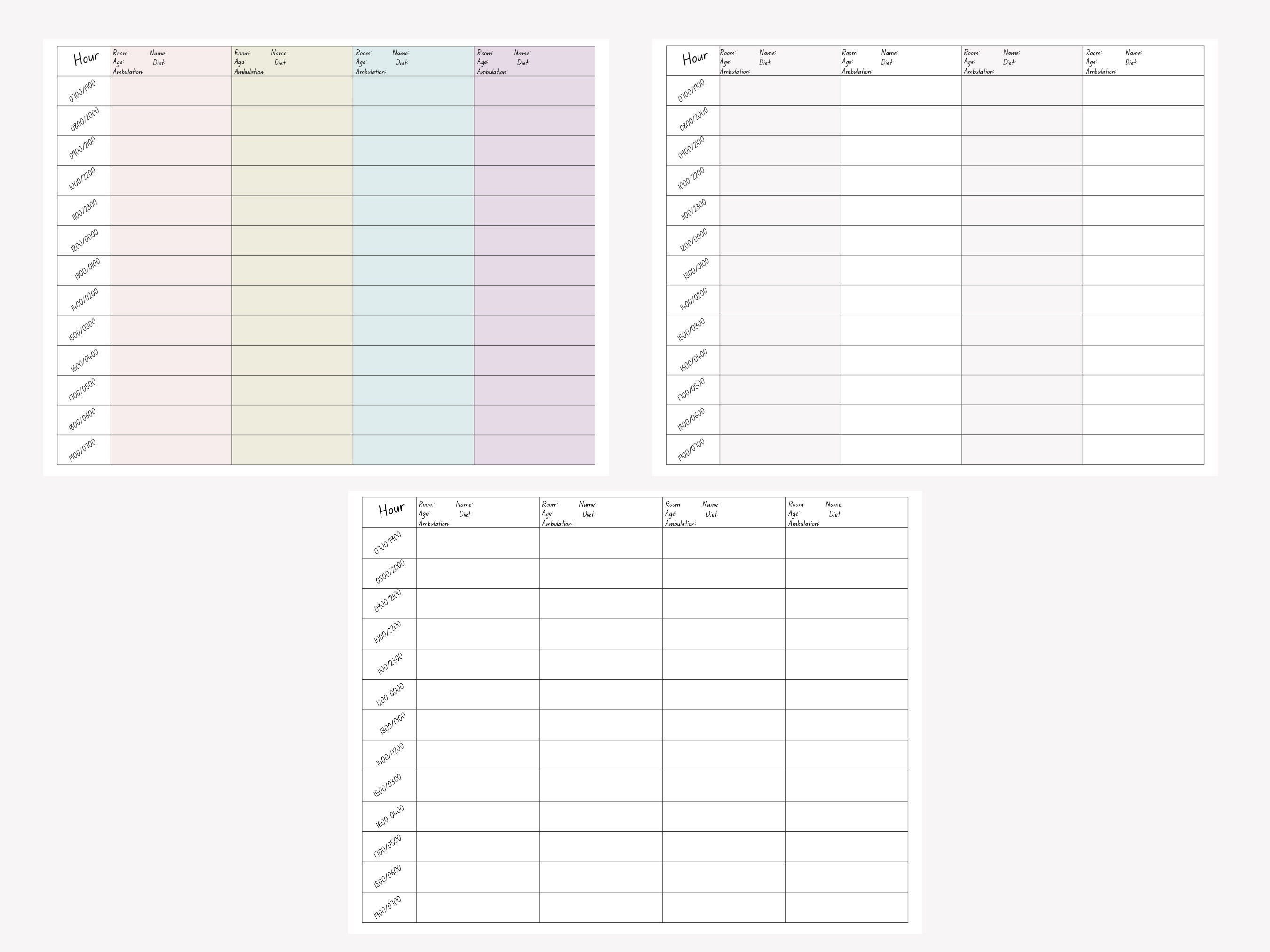 Nursing Hourly Rounding Template Etsy Nursing Hourly Rounding Template Etsy
