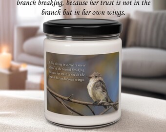 Nature Quote Soy Candle: Inspirational Bird Art, Relaxation Gift