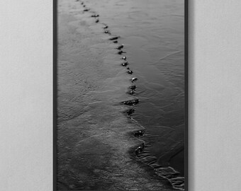 Winter Lake Ice Print: Black and White Minimalist Wall Art