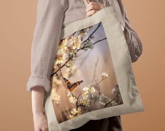 Katoenen canvas draagtas met vlinder | Lente canvas tas