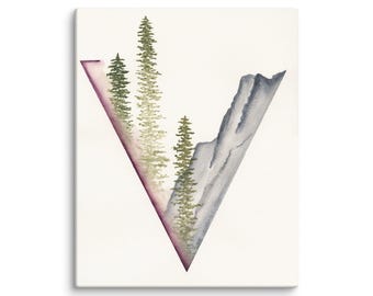 CANVAS PRINT: Triangle Mountain Pink Watercolor Art