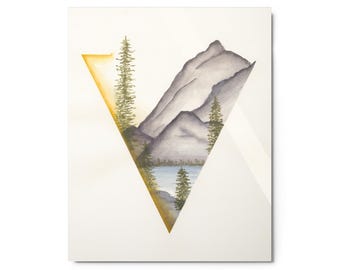 METAL PRINT: Triangle Mountain Yellow Watercolor Art