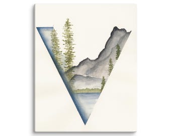 CANVAS PRINT: Triangle Mountain Blue Watercolor Art