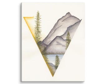 CANVAS PRINT: Triangle Mountain Yellow Watercolor Art