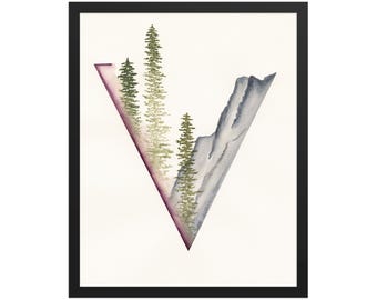 FRAMED POSTER PRINT: Triangle Mountain Pink Watercolor Art
