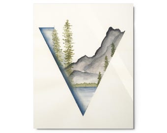 METAL PRINT: Triangle Mountain Blue Watercolor Art