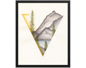 FRAMED POSTER PRINT: Triangle Mountain Yellow Watercolor Art