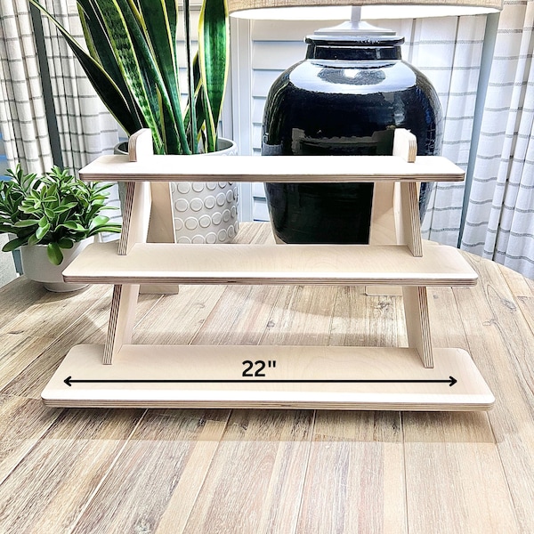 3-Tier 22" Birch Wood Display Stand: Vendor Market Shelf Unit