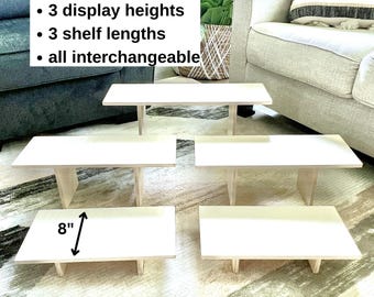 5-Tier Wood Display Shelf Set: Collapsible Tabletop Risers