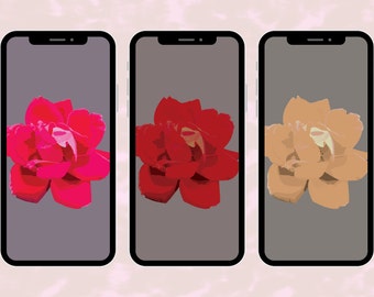 Phone wallpapers, set of 3, illustrated rose