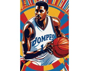Colorful Retro Basketball Poster - Vintage Hoops Wall Art, Classic Basketball Court Illustration, 70s & 80s Style, Gift for Basketball Fans