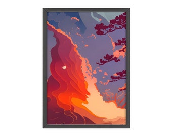 Abstract Japanese ukiyo-e, Landscape Wall Art/PosterPosters with Wooden Frame