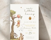 Winnie the Pooh Baby Shower Invitation, Gender Neutral Baby Shower Invite, Pooh Bear Honey Bee Shower, Neutral Floral Baby Invite