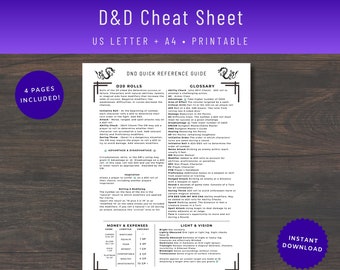 Dnd Cheat Sheet, 5e, Quick Reference Guide, DM Cheat Sheet, Dnd Player ...