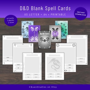 Cartas de Magia DND, em Branco, 2 tamanhos, Cartas de Magia 5e, Cartas de Dois Lados, DnD Imprimível, Adereços DnD, Acessórios DnD, 2,5x3,5", 3,5x5", Carta EUA, A4