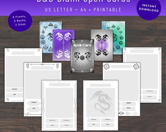 DND Spell Cards, Blank, 2 sizes, 5e Spell Cards, Two Sided Cards, DnD Printable, DnD Props, DnD Accessories, 2.5x3.5&quot;, 3.5x5&quot;, US Letter, A4