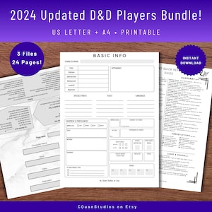 Paquete DnD actualizado 2024, hoja de trucos de DM, diario DnD imprimible, hoja de personaje DND en formato PDF, guía de campaña digital, A4, carta de EE. UU.