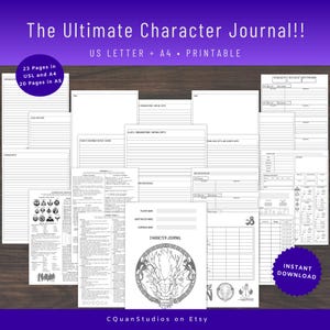 Diario de personajes DND imprimible 5.ª edición, hoja de personaje 2024, herramientas de DM, guía de referencia rápida, rastreador de campañas, plantilla PDF, A4, A5, carta de EE. UU.