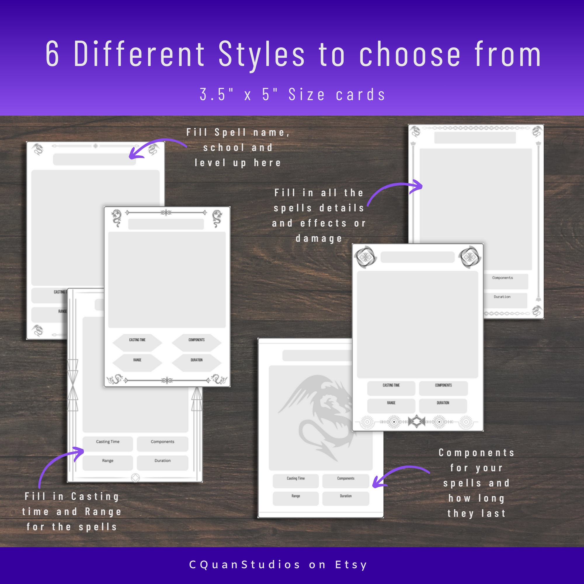 Blank, DND Spell Cards, 5e Spell Cards, Two Sided Cards, Dnd Printable ...