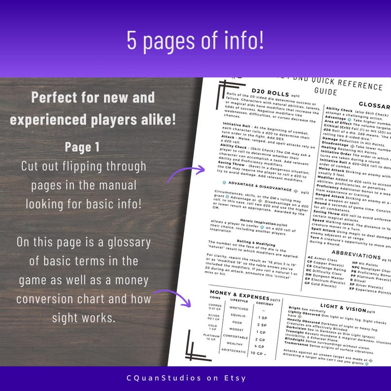 2024 DND Players Guide, Dnd DM Cheat Sheet, 5e, Quick Reference