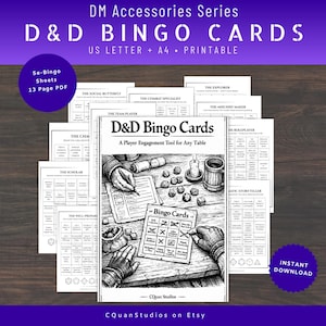 Tarjetas de bingo de D&D en PDF • Herramienta para jugar a TTRPG • Hojas de bingo de rol imprimibles