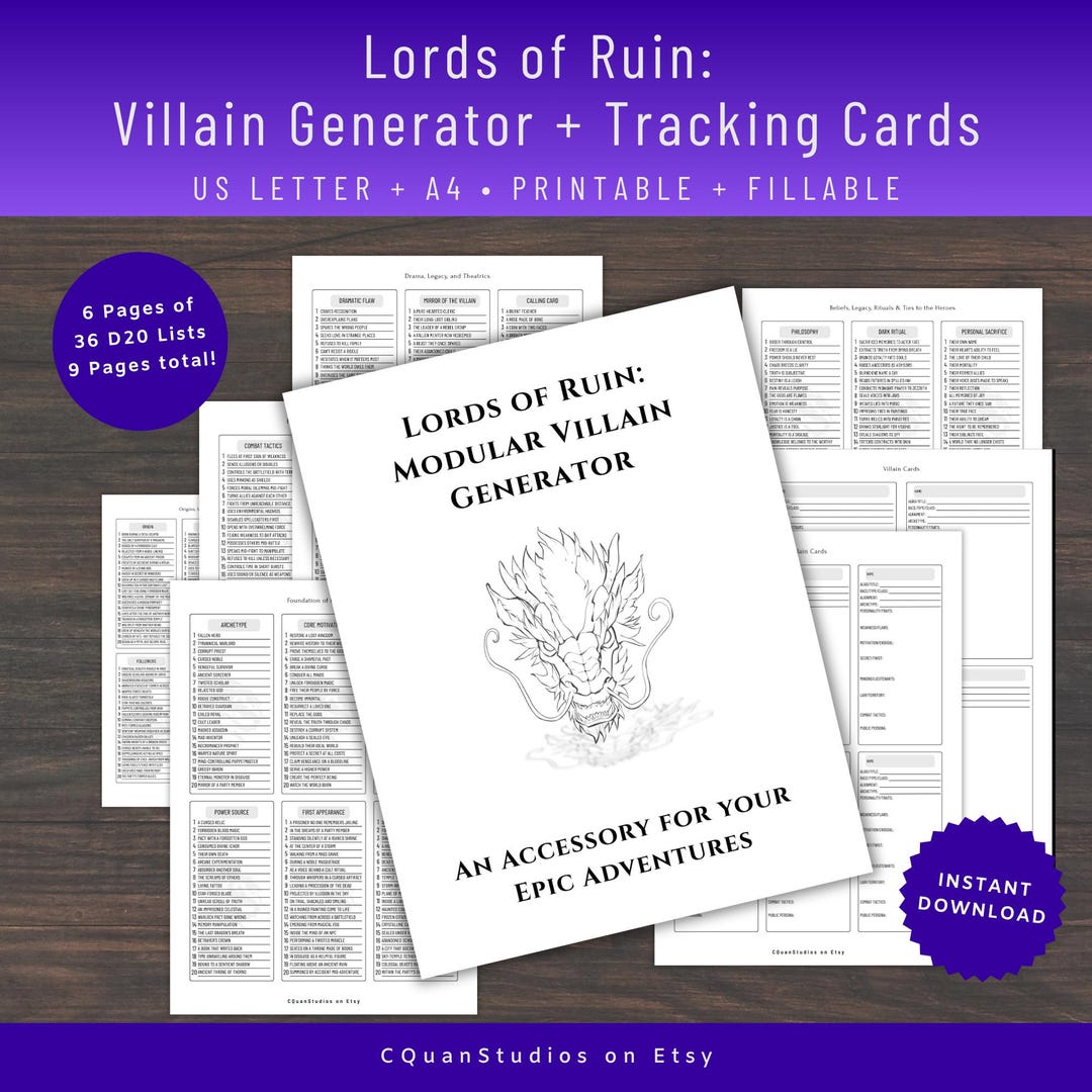 Villain Generator for Dnd & Ttrpgs | 36 D20 Tables + Printable Villain ...