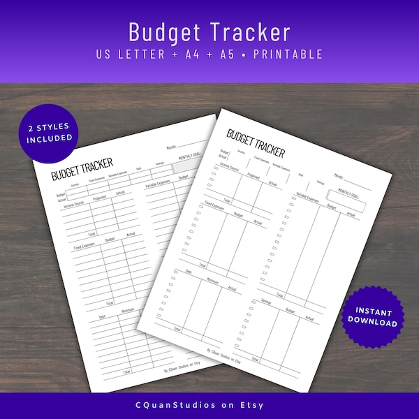Monthly Budget Tracker: Minimalist Printable (A4, A5, US Letter)