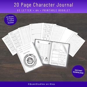 Diário de personagem dobrável DND, Guia de jogadores de 2024, impressão digital, Folha de personagem DND personalizada, A4, Carta dos EUA, Modelo de gerenciamento