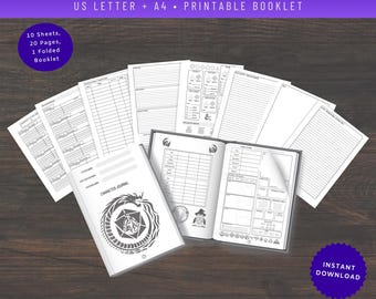 DND Foldable Character Journal, 2024 Players Guide, digital printable, Custom DND Character Sheet, A4, US Letter, Management Template